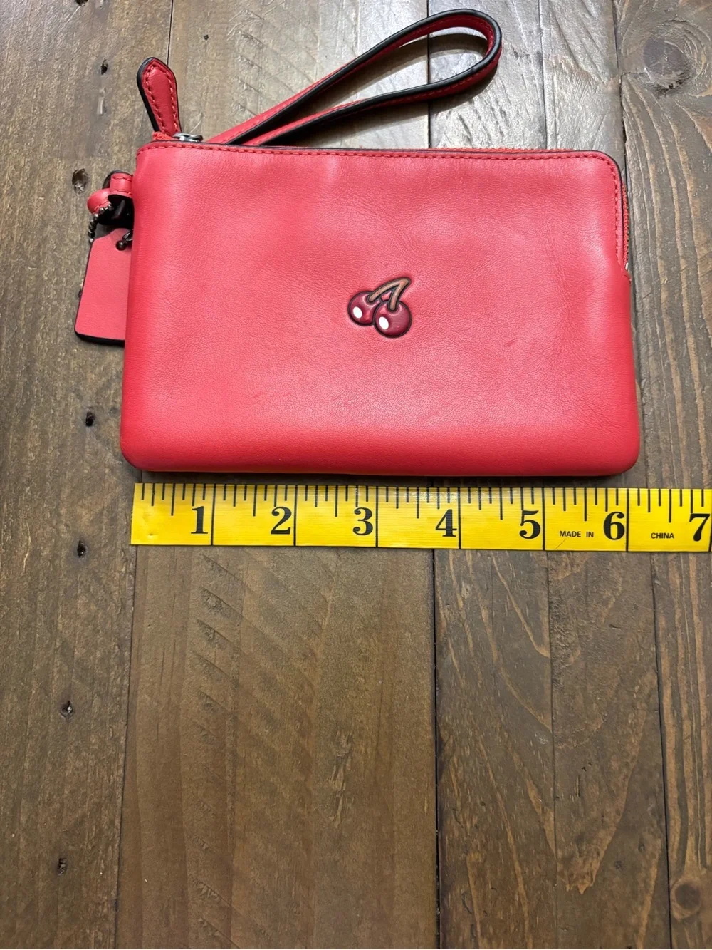 Coach x Pac-Man Corner Zip Wristlet with  Cherry Design